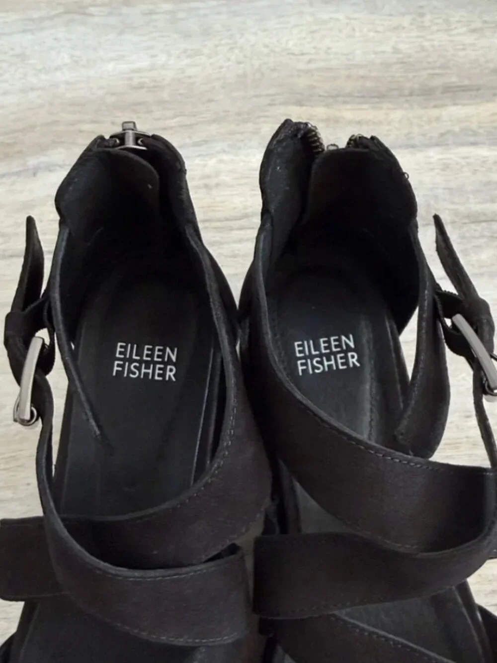 Eileen fisher black suede boost washed platform sandals size 7.5